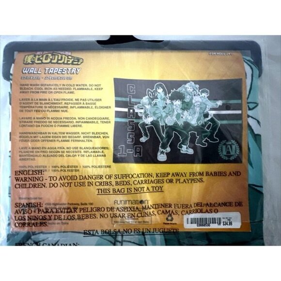 My Hero Academia Class 1A - Black Blue Green Wall Tapestry 53" x 81" NEW SEALED - Picture 7 of 7